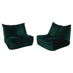 Italian modern dark green velvet armchairs Zozo by Seven Salotti, 1970s