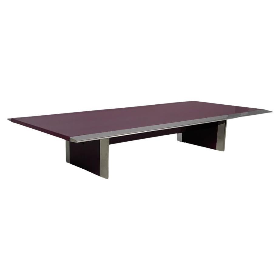 Mesa de centro moderna italiana de madera y metal lacada en morado oscuro, años 70