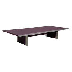 Italian modern dark purple lacquered coffee table in wood and metal, 1970s