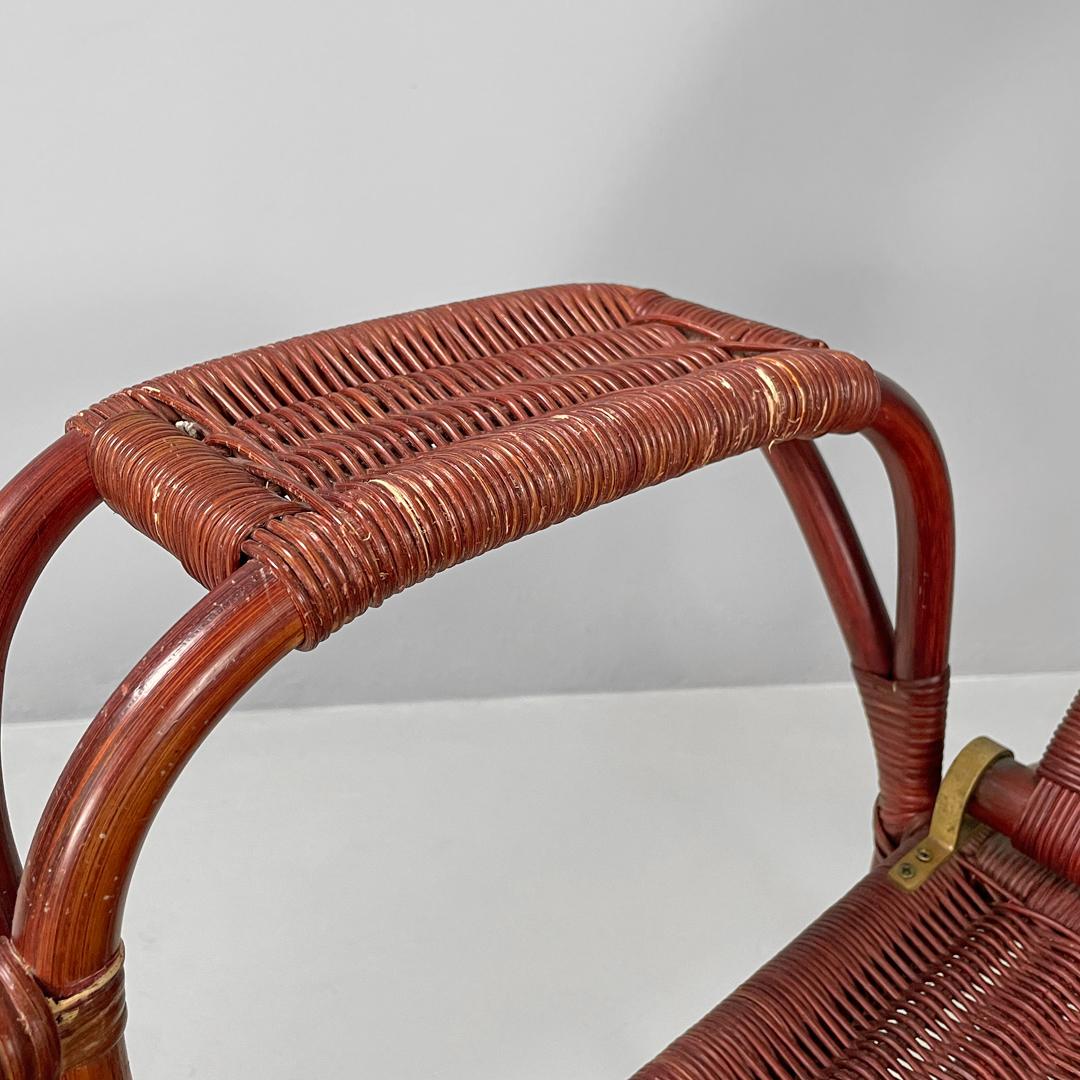 Italian modern dark red rattan armchair 981 with footrest by Bonacina, 1980s For Sale 10