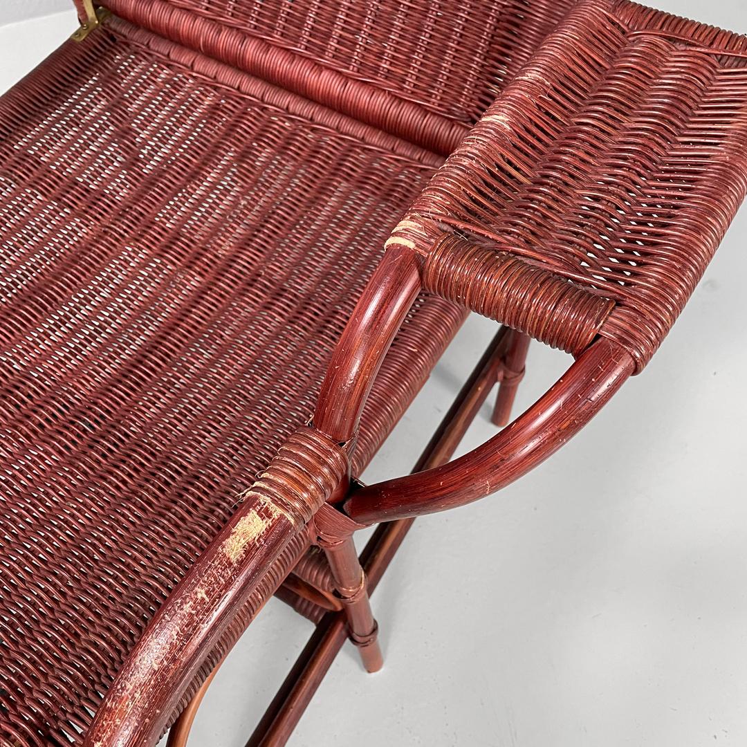 Italian modern dark red rattan armchair 981 with footrest by Bonacina, 1980s For Sale 11