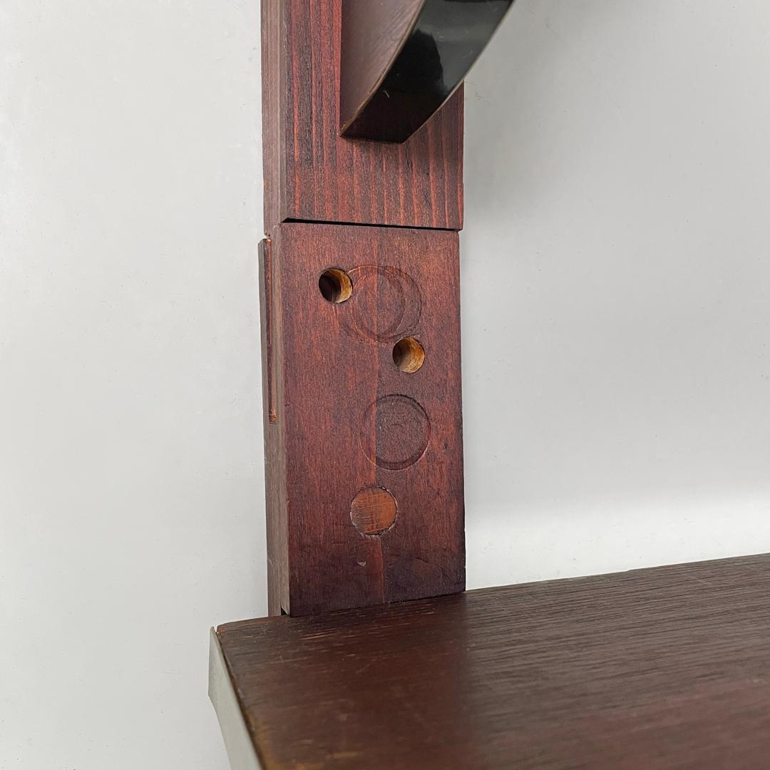 Italian modern dark wood wall bookcase with black plastic details, 1980s For Sale 12