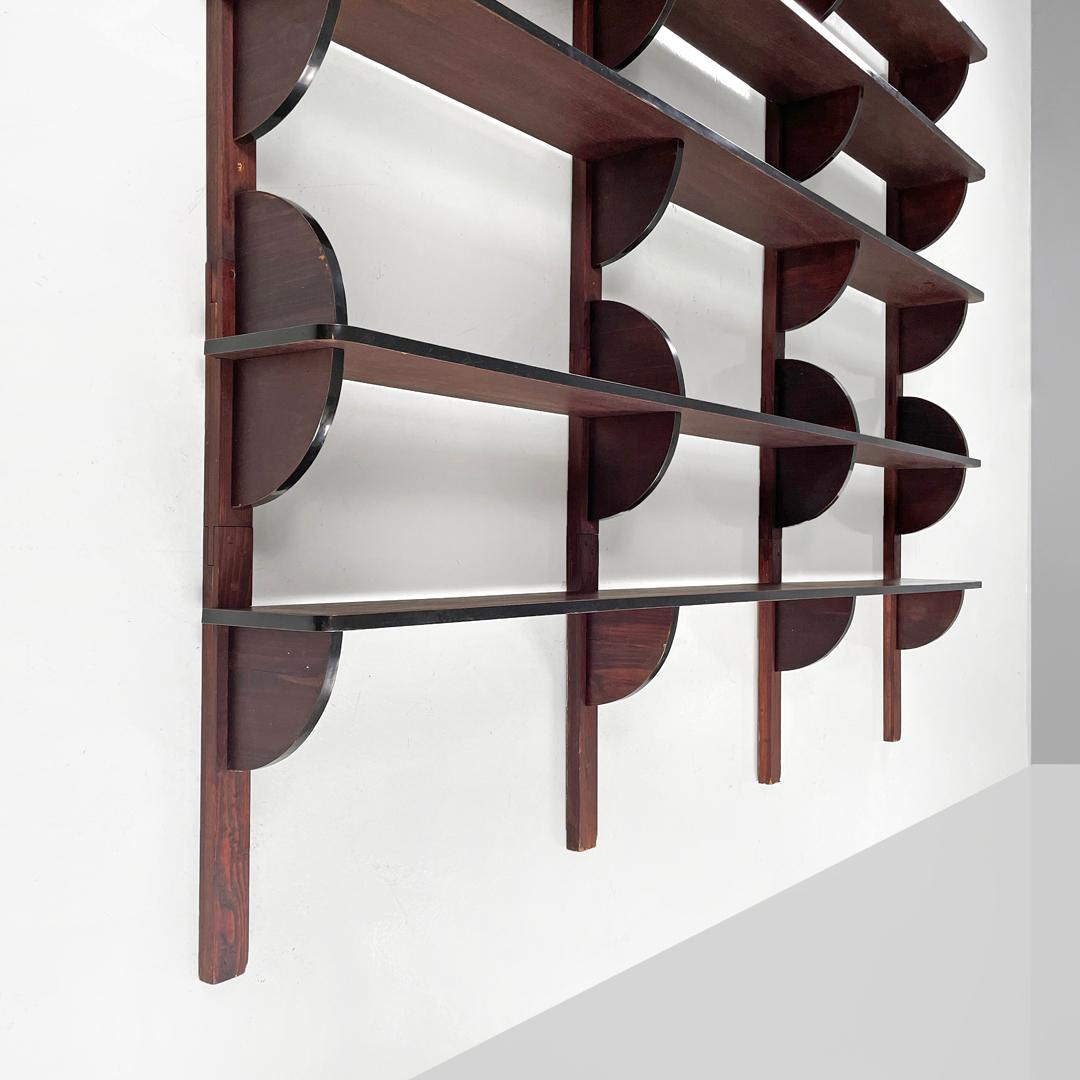 Italian modern dark wood wall bookcase with black plastic details, 1980s For Sale 2