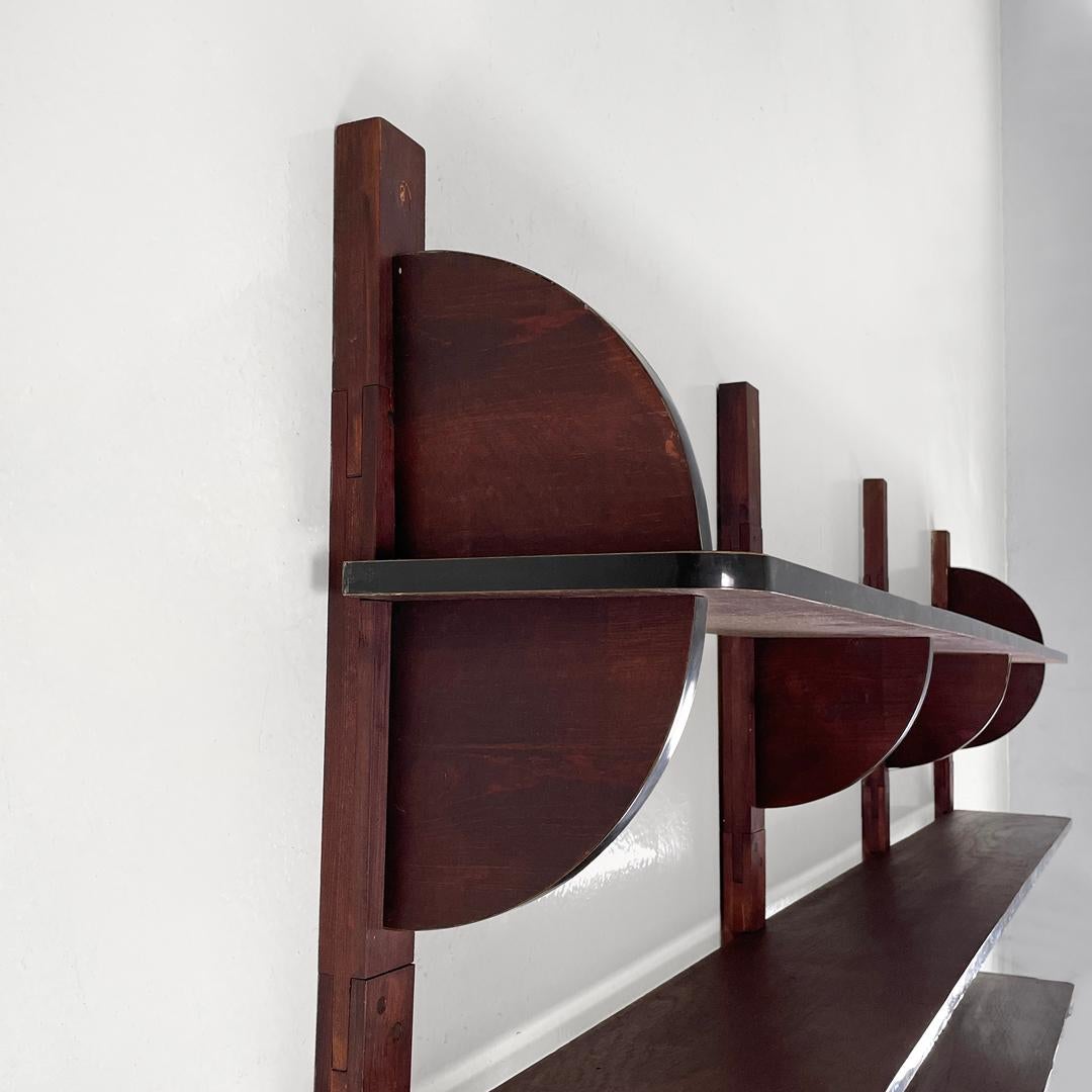 Italian modern dark wood wall bookcase with black plastic details, 1980s For Sale 3