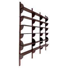Used Italian modern dark wood wall bookcase with black plastic details, 1980s