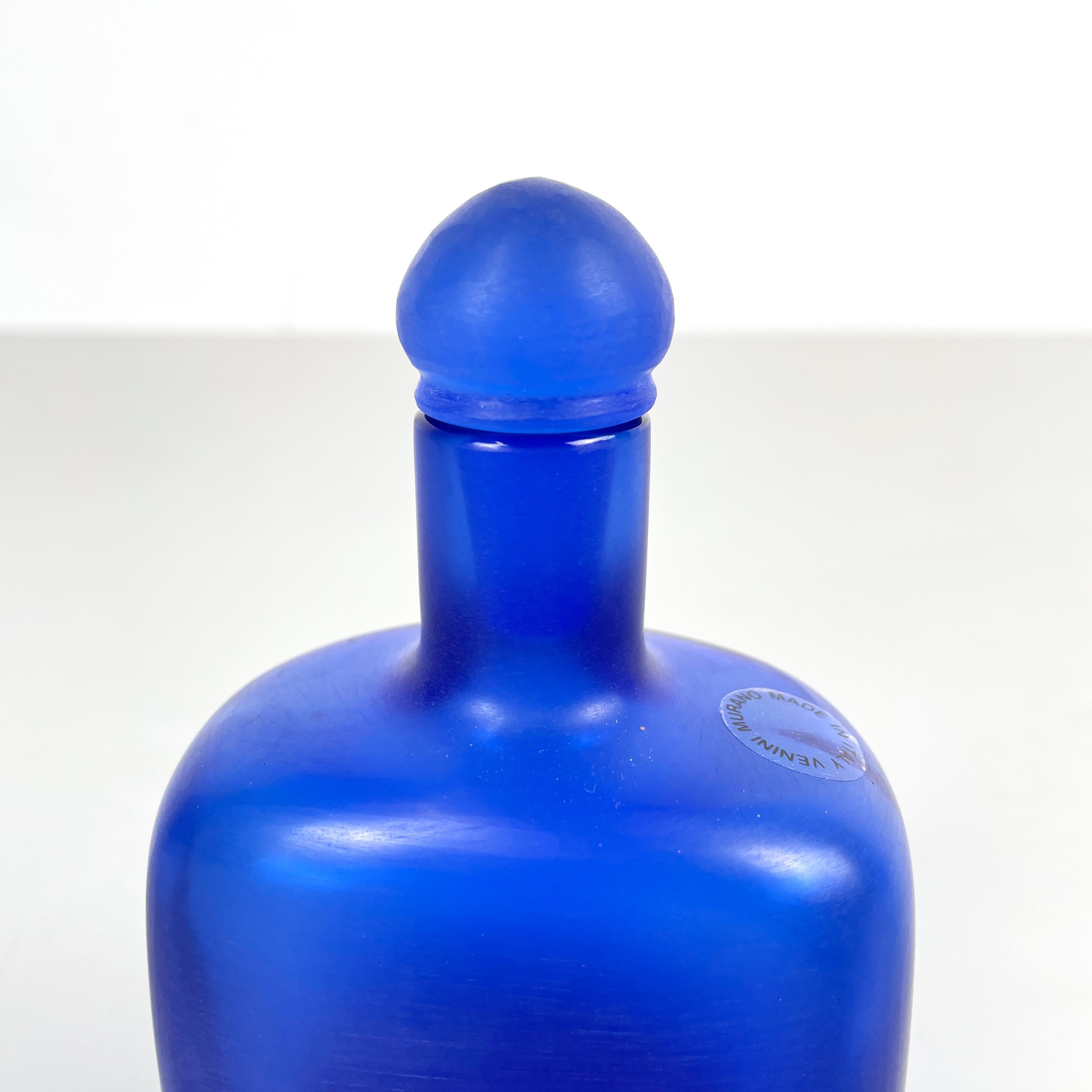 Murano Glass Italian modern Decorative bottle with cap in blue Murano glass by Venini, 1990s