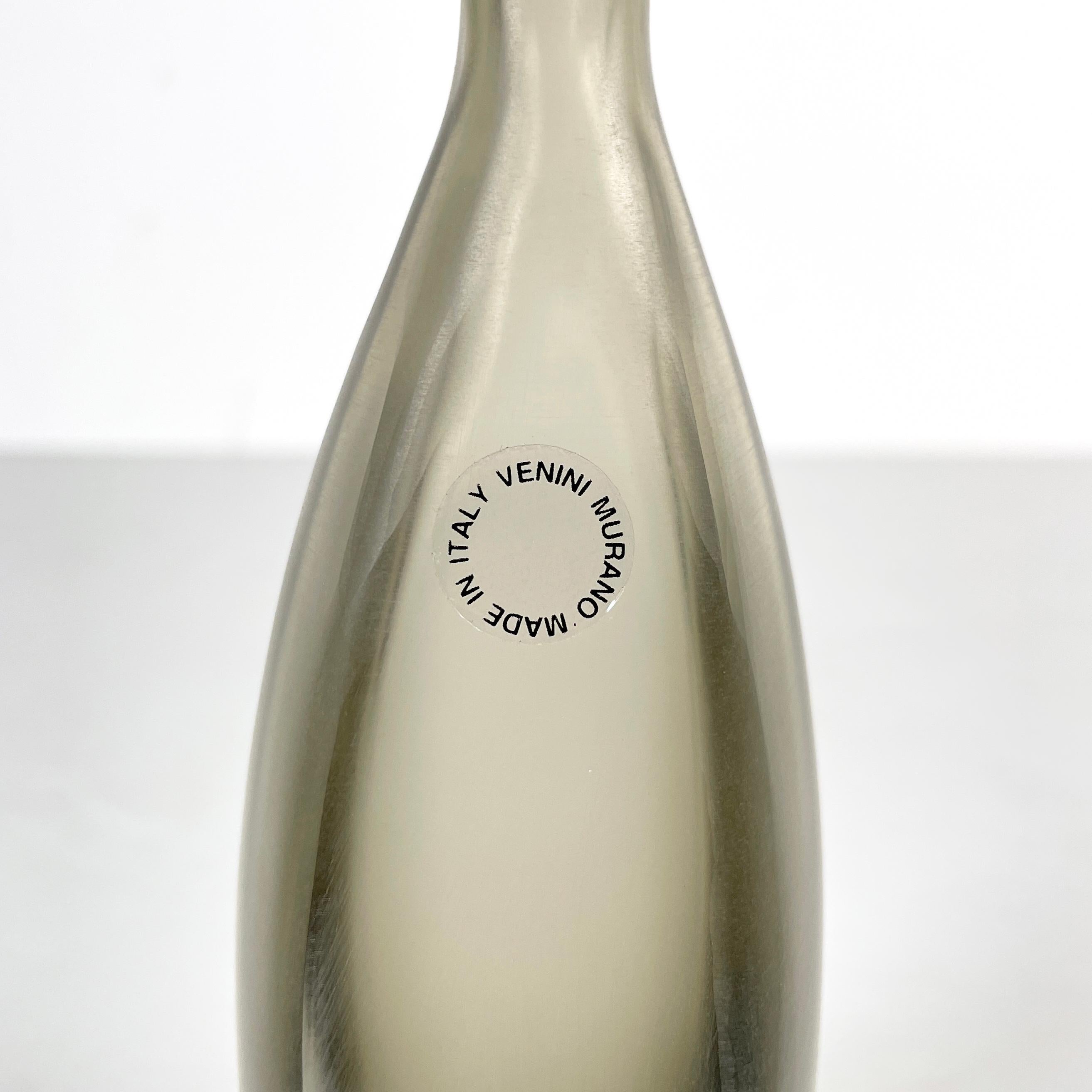 Italian modern Decorative bottle with cap in gray Murano glass by Venini, 1990s For Sale 4