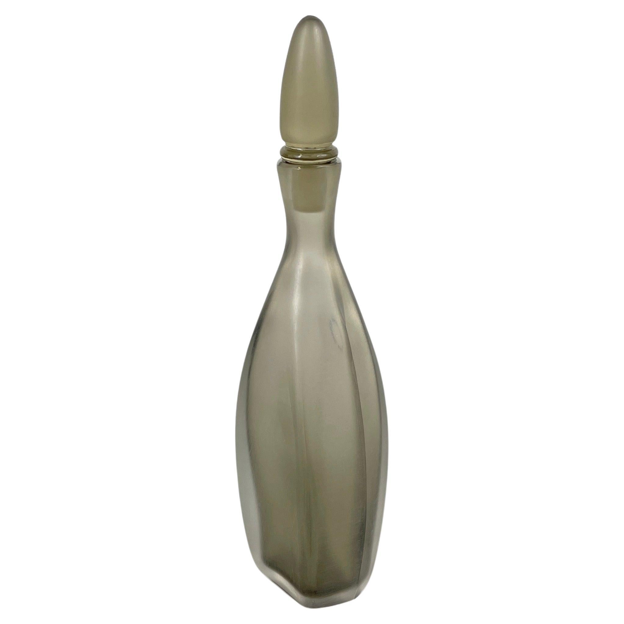 Italian modern Decorative bottle with cap in gray Murano glass by Venini, 1990s For Sale