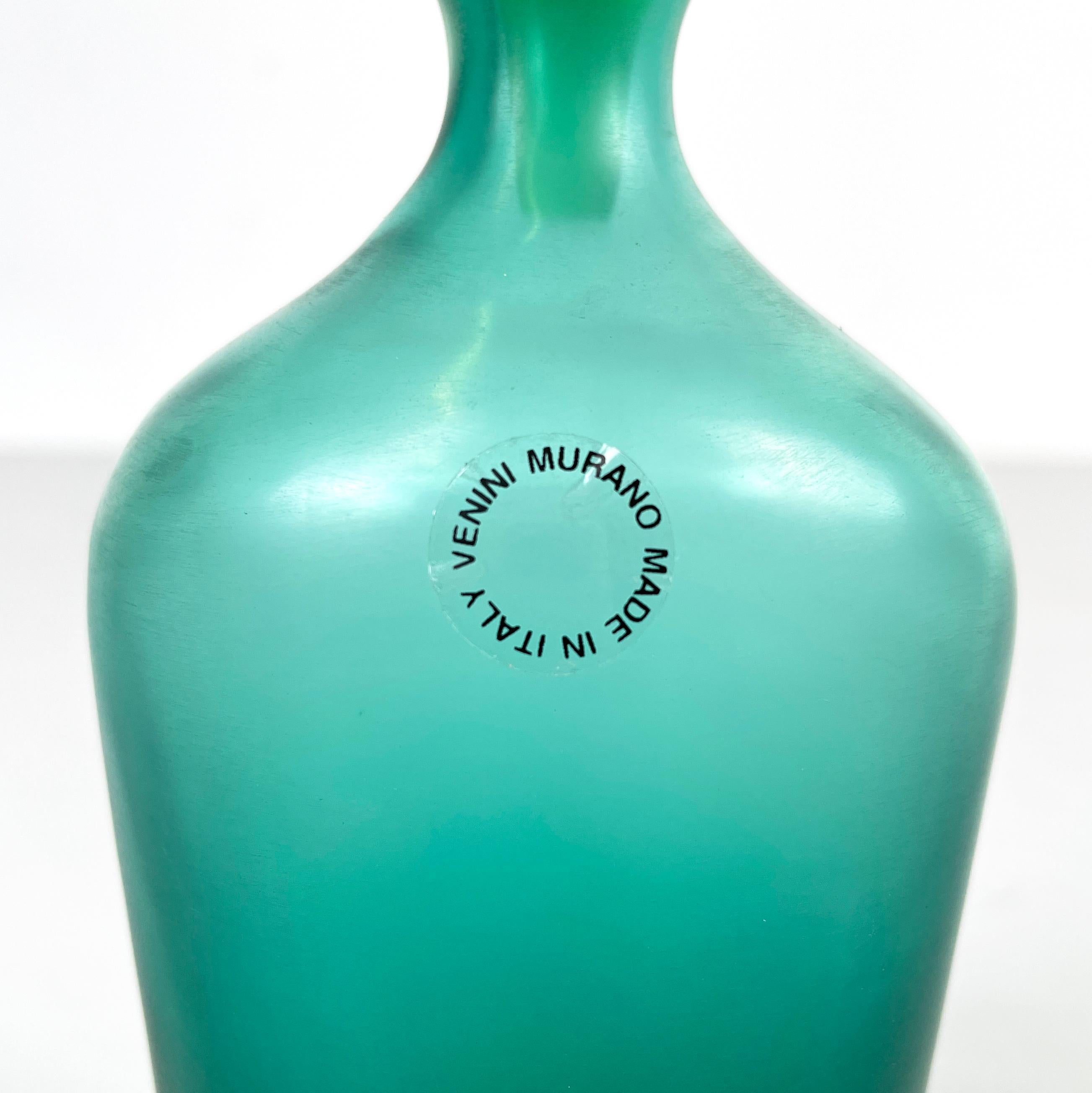 Italian modern Decorative bottle with cap in green Murano glass by Venini, 1990s 5