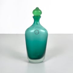 Italian modern Decorative bottle with cap in green Murano glass by Venini, 1990s