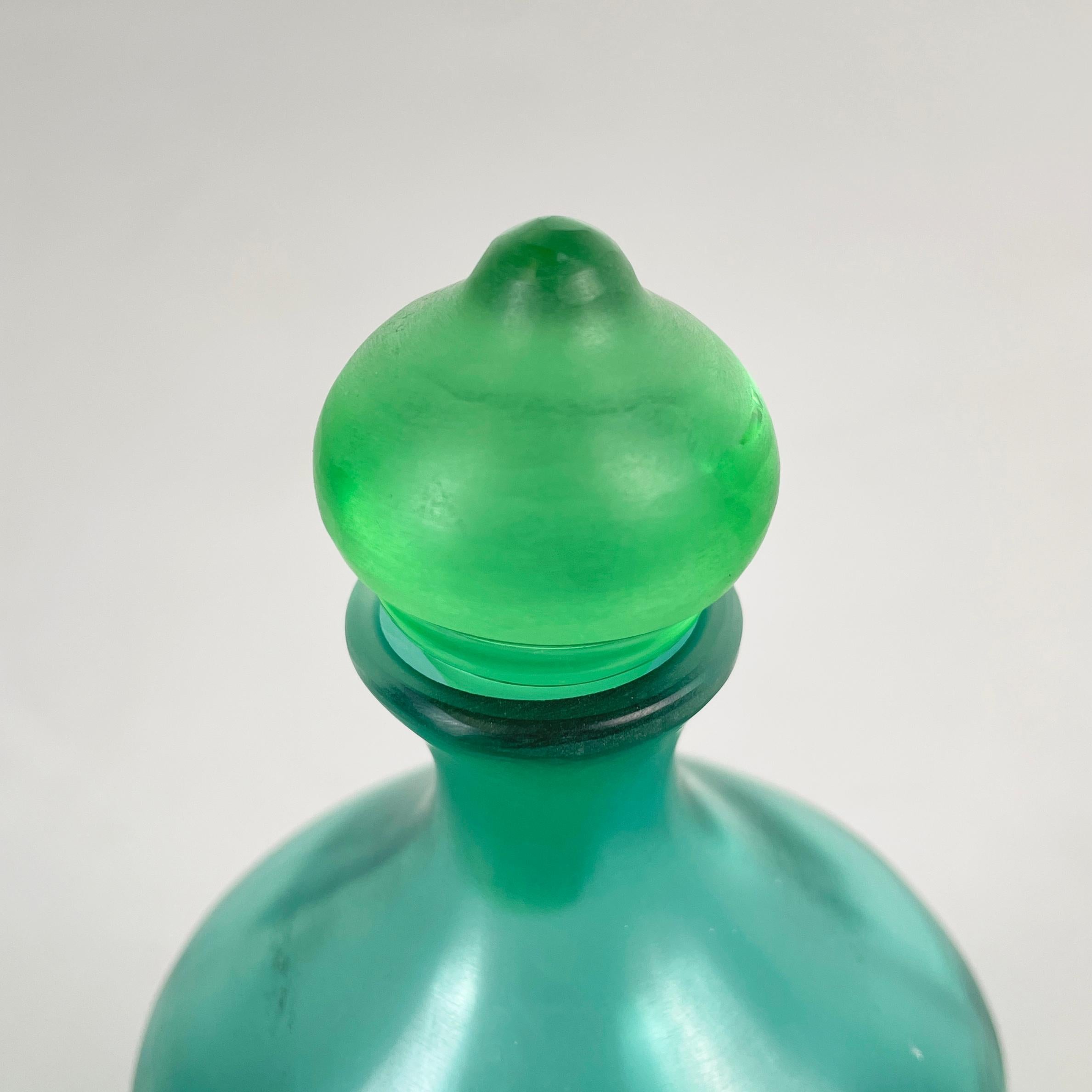 Italian modern Decorative bottle with cap in green Murano glass by Venini, 1990s 1
