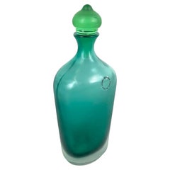Italian modern Decorative bottle with cap in green Murano glass by Venini, 1990s