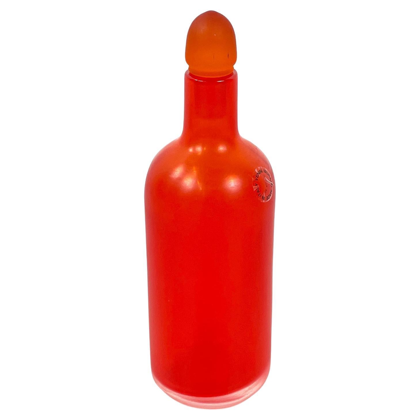 Italian modern Decorative bottle with cap in red Murano glass by Venini, 1990s For Sale