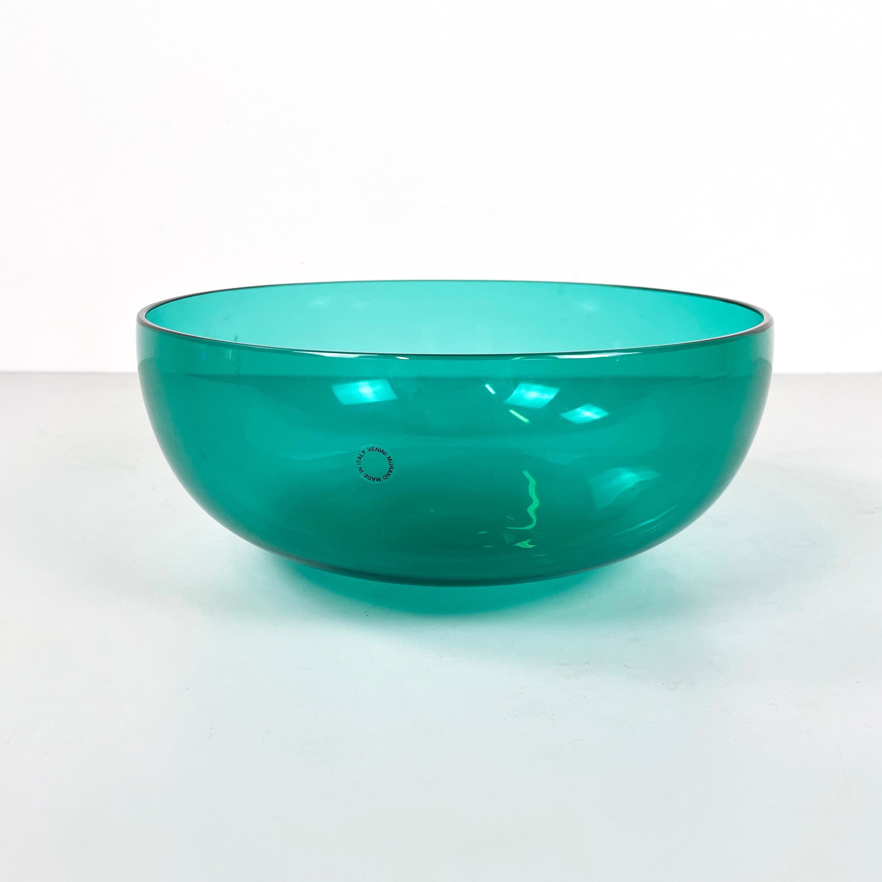Modern Italian modern Decorative bowl in green light blue Murano glass by Venini 1990s For Sale