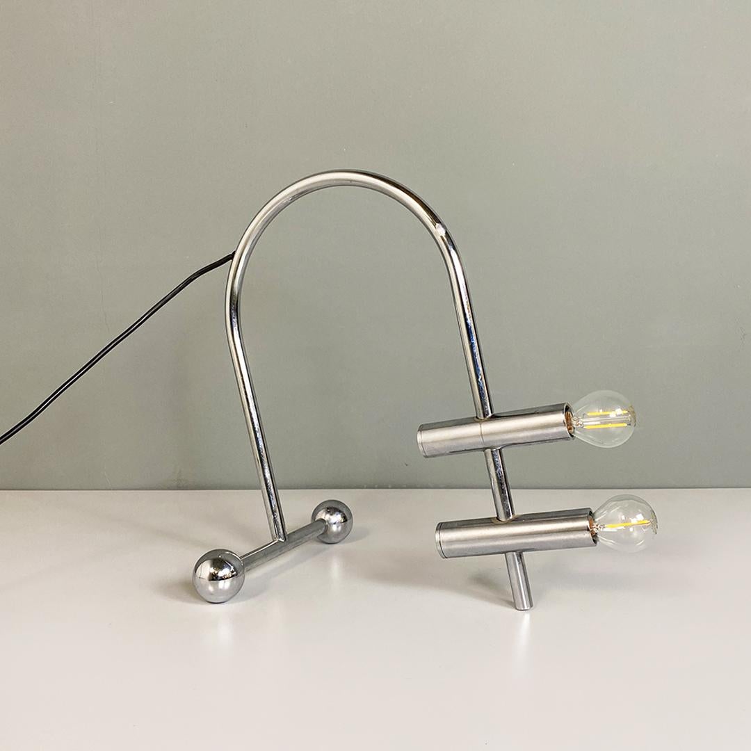 Italian Modern Decorative Chromed Steel, Two Lights Table Lamp, 1970s For Sale 1