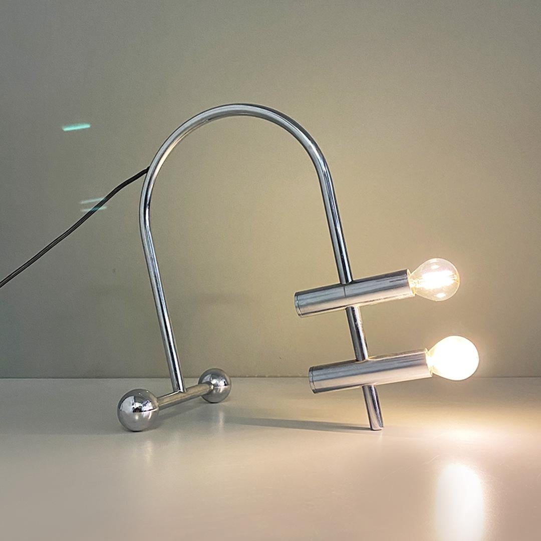 Italian Modern Decorative Chromed Steel, Two Lights Table Lamp, 1970s For Sale 4