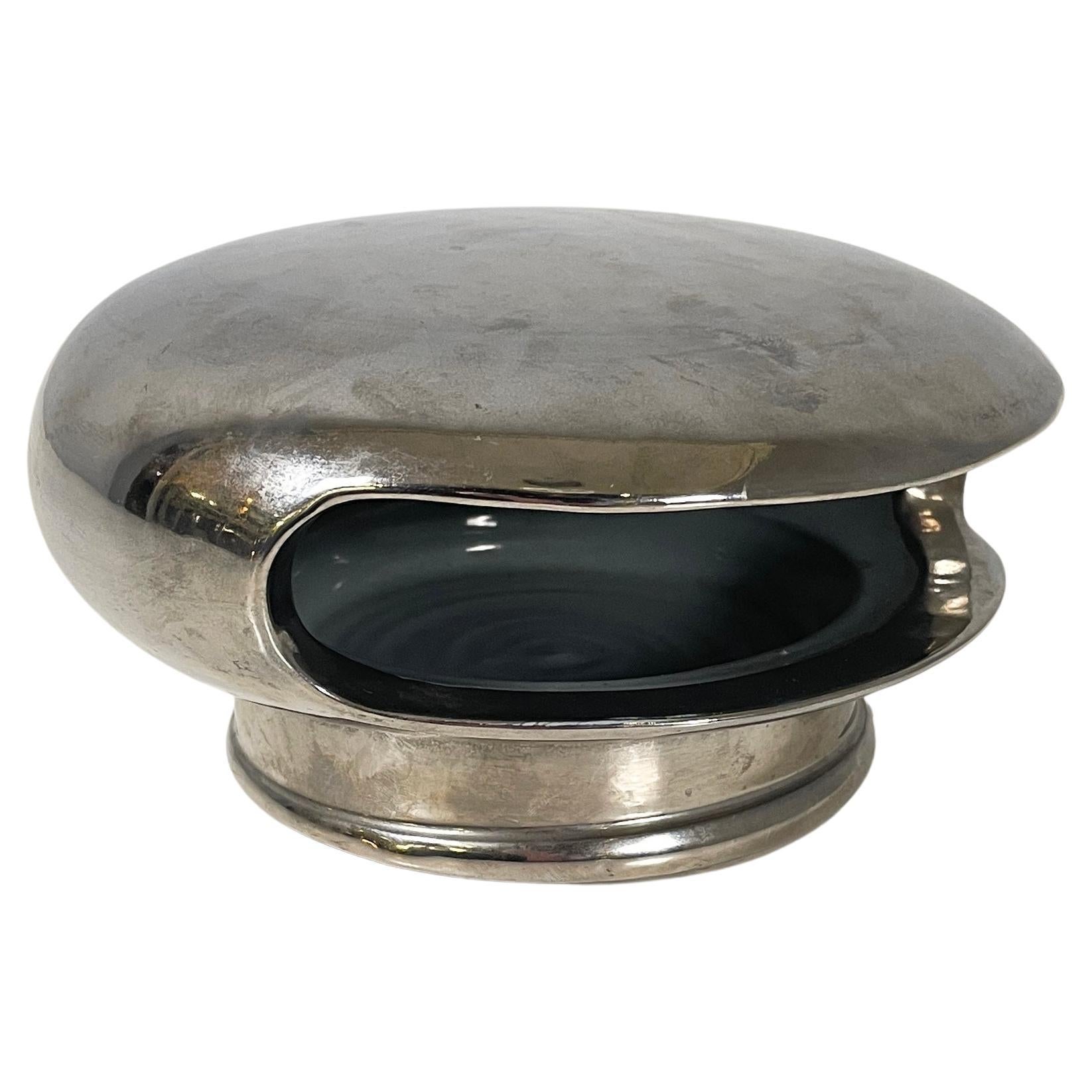 Italian modern Decorative table object or sculpture in silver ceramic, 2000s For Sale