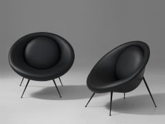 Italian Modern Design Black Metal and Black Leather Large Armchair