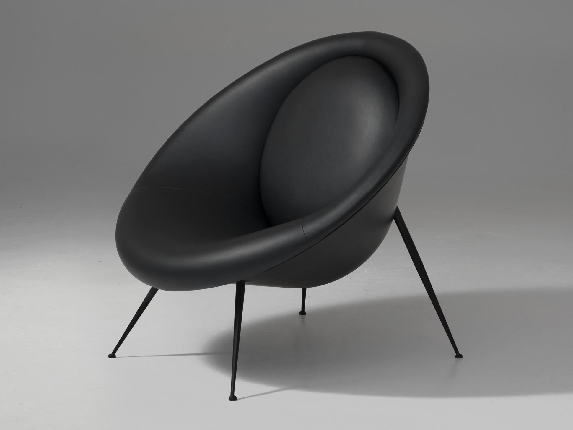 Grand fauteuil de conception moderne italienne en métal noir et cuir noir Neuf - En vente à Tourcoing, FR