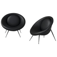 Italian Modern Design Black Metal and Black Leather Large Armchair