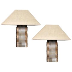 Italy Design Pair of Wooden and Glass Table Lamps in Post Modern Style