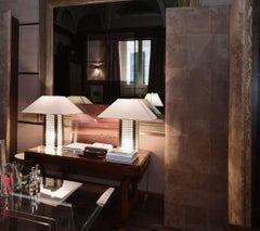 Italy Design Pair of Wooden and Glass Table Lamps in Post Modern Style