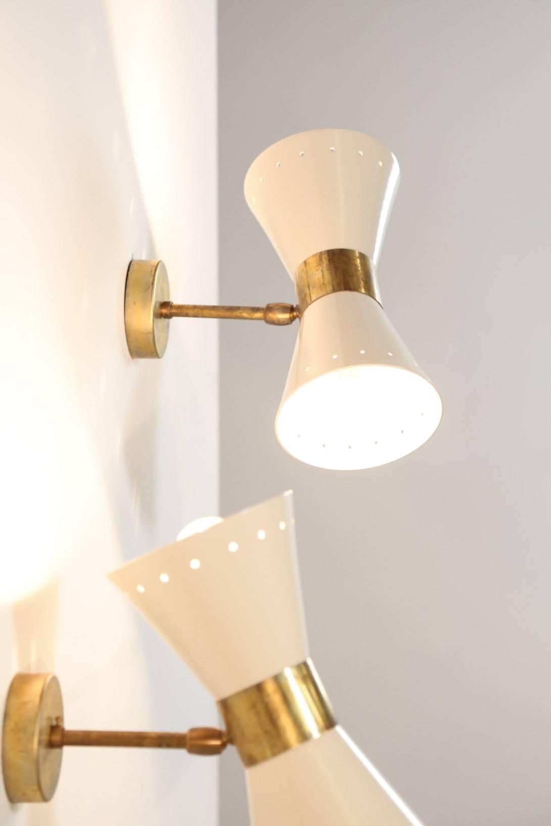Brass Italian Modern Diabolo Sconces Stilnovo Style, Wall Light For Sale