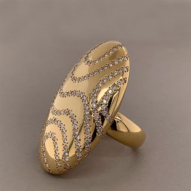 Round Cut Italian Modern Diamond Gold Cocktail Ring For Sale