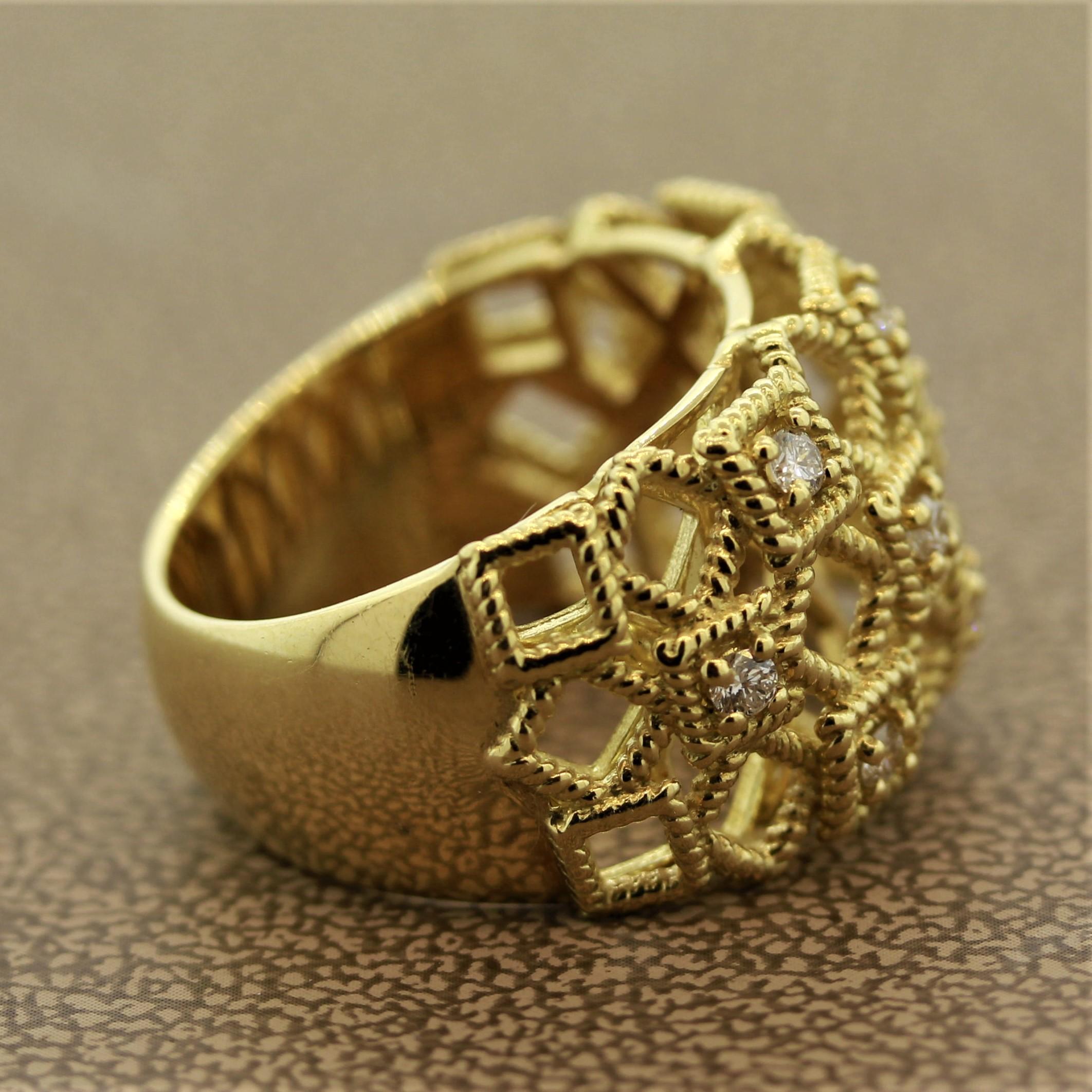 Italian Modern Diamond Gold Ring In New Condition For Sale In Beverly Hills, CA