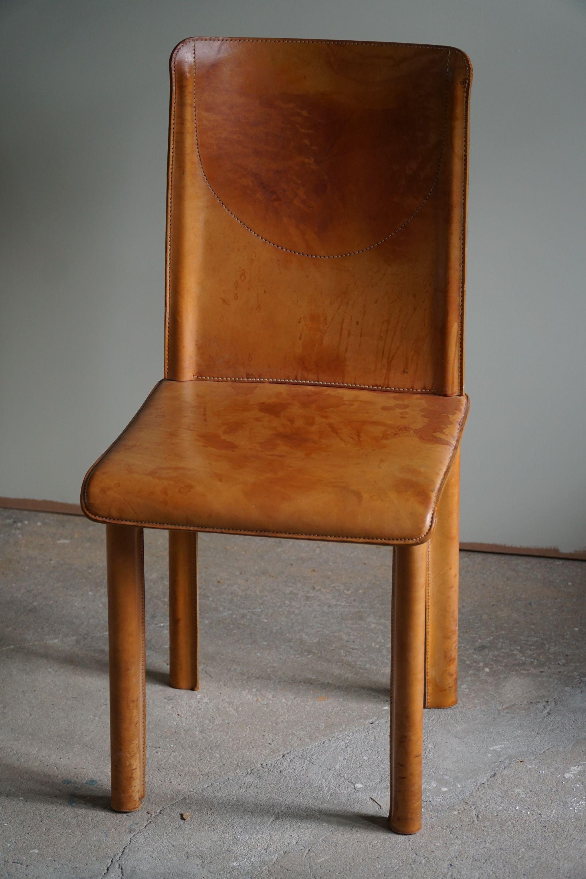 Italian Modern, Dining Chair in Patinated Cognac Leather, Mario Bellini, 1970s 1