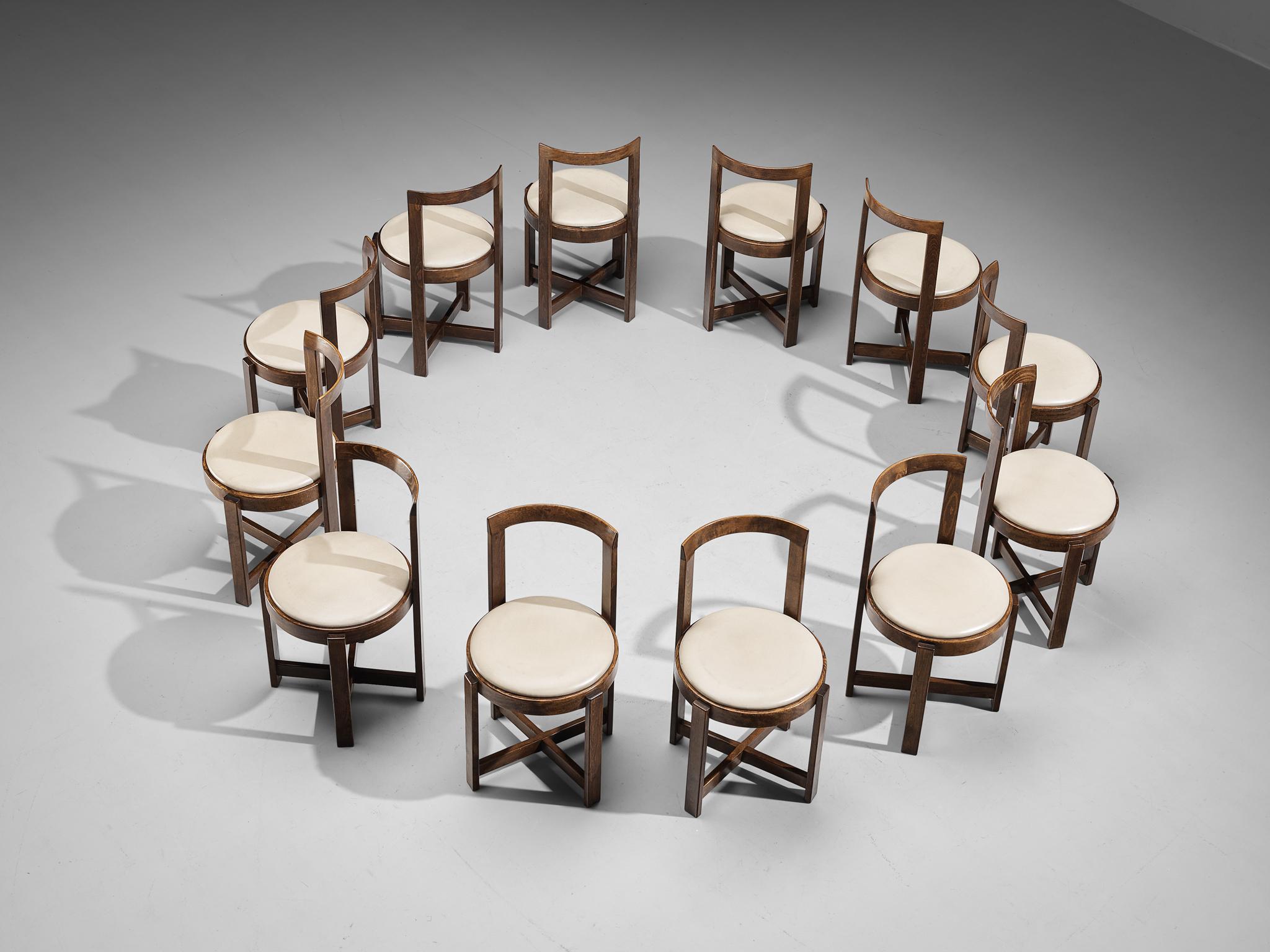 Mid-Century Modern Italian Modern Dining Chairs with Round Seats in Wood For Sale