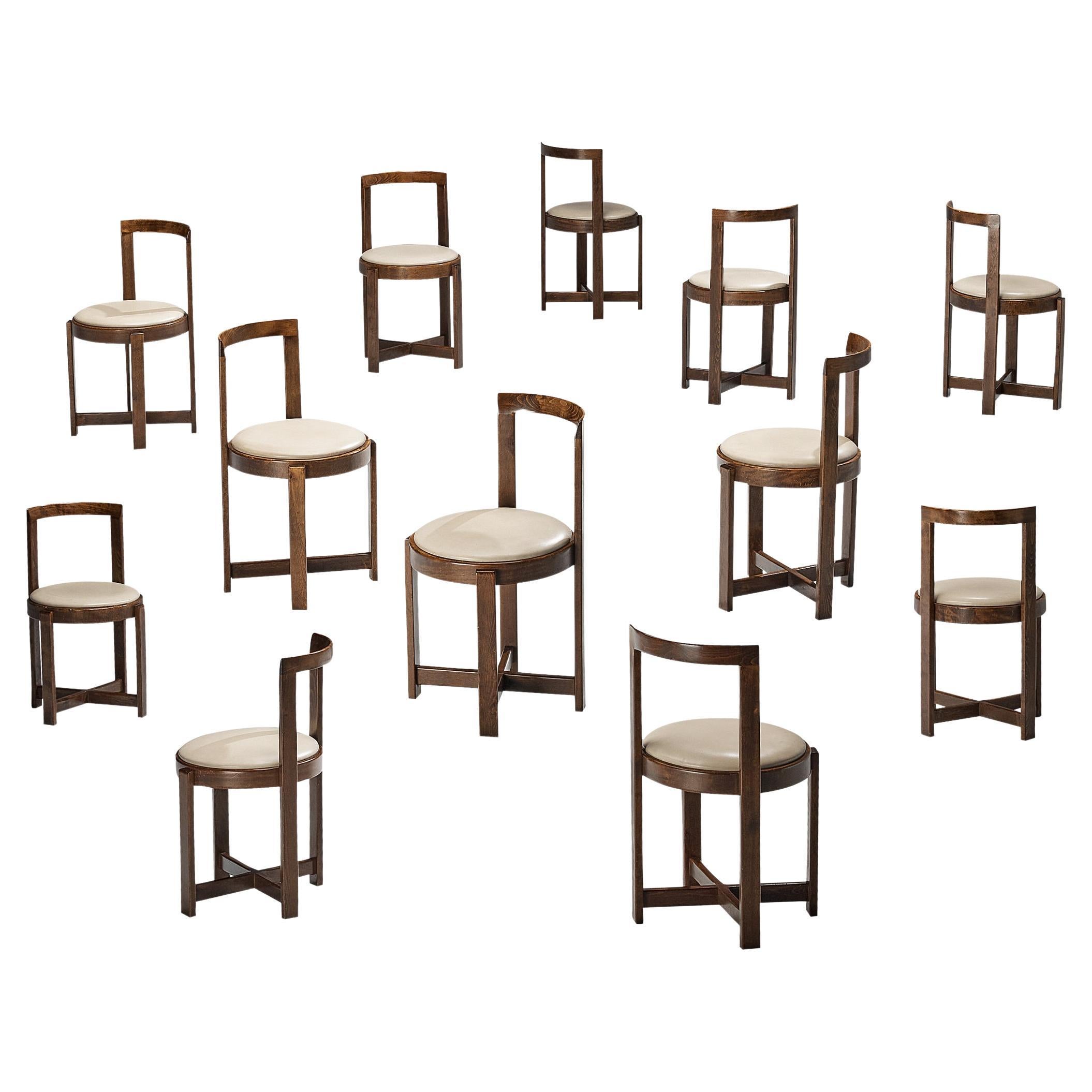Italian Modern Dining Chairs with Round Seats in Wood For Sale