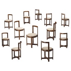 Italian Modern Dining Chairs with Round Seats in Wood