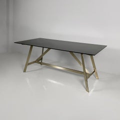 Italian modern dining table in smoked glass and steel by Formanova, 1970s