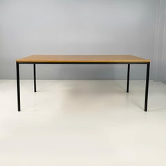 Italian modern Dining table or desk in wood and black metal, 1980s