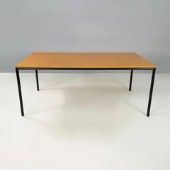 Italian modern dining table or desk in wood and black metal, 1980s