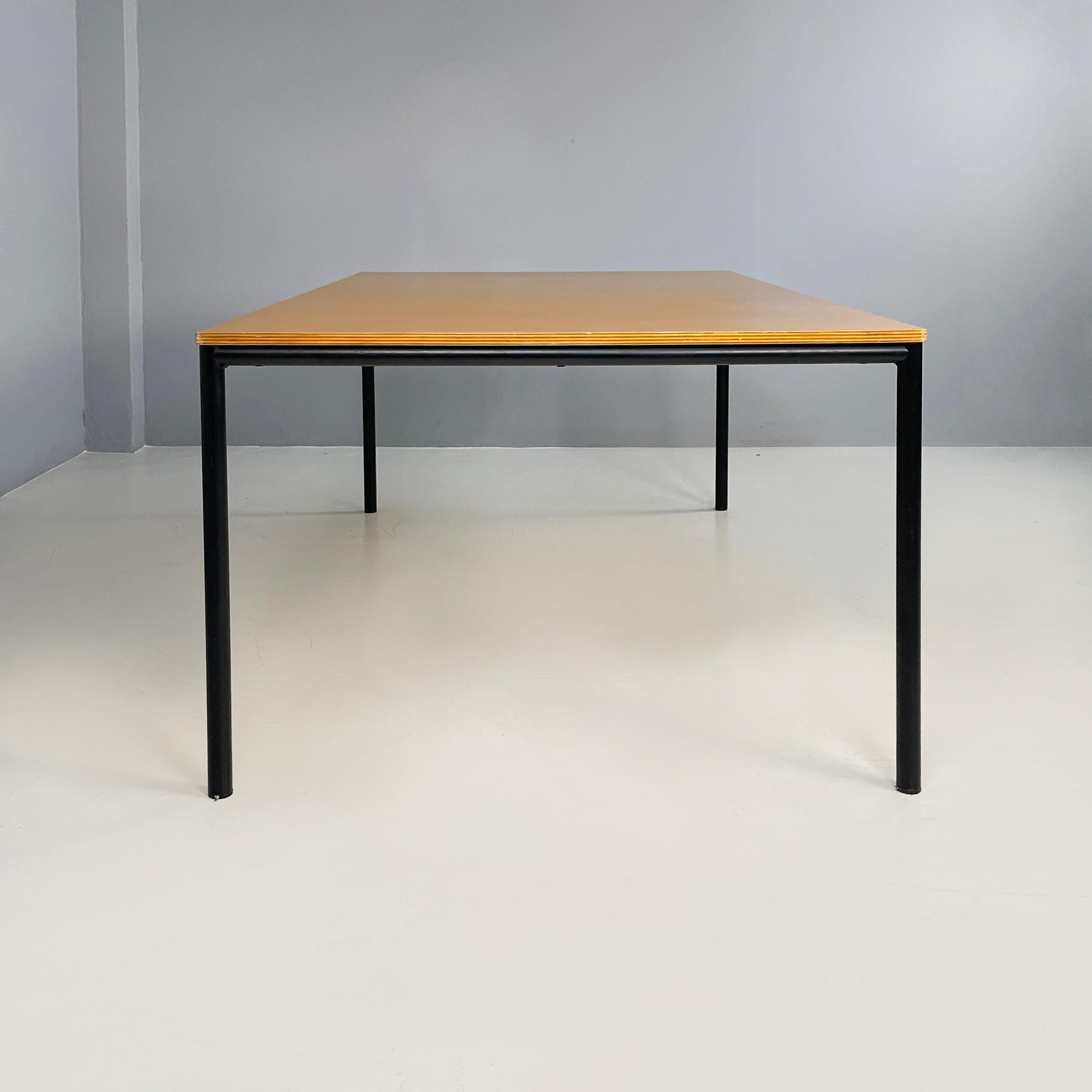 Modern Italian modern Dining table or desk in wood and black metal, 1980s For Sale