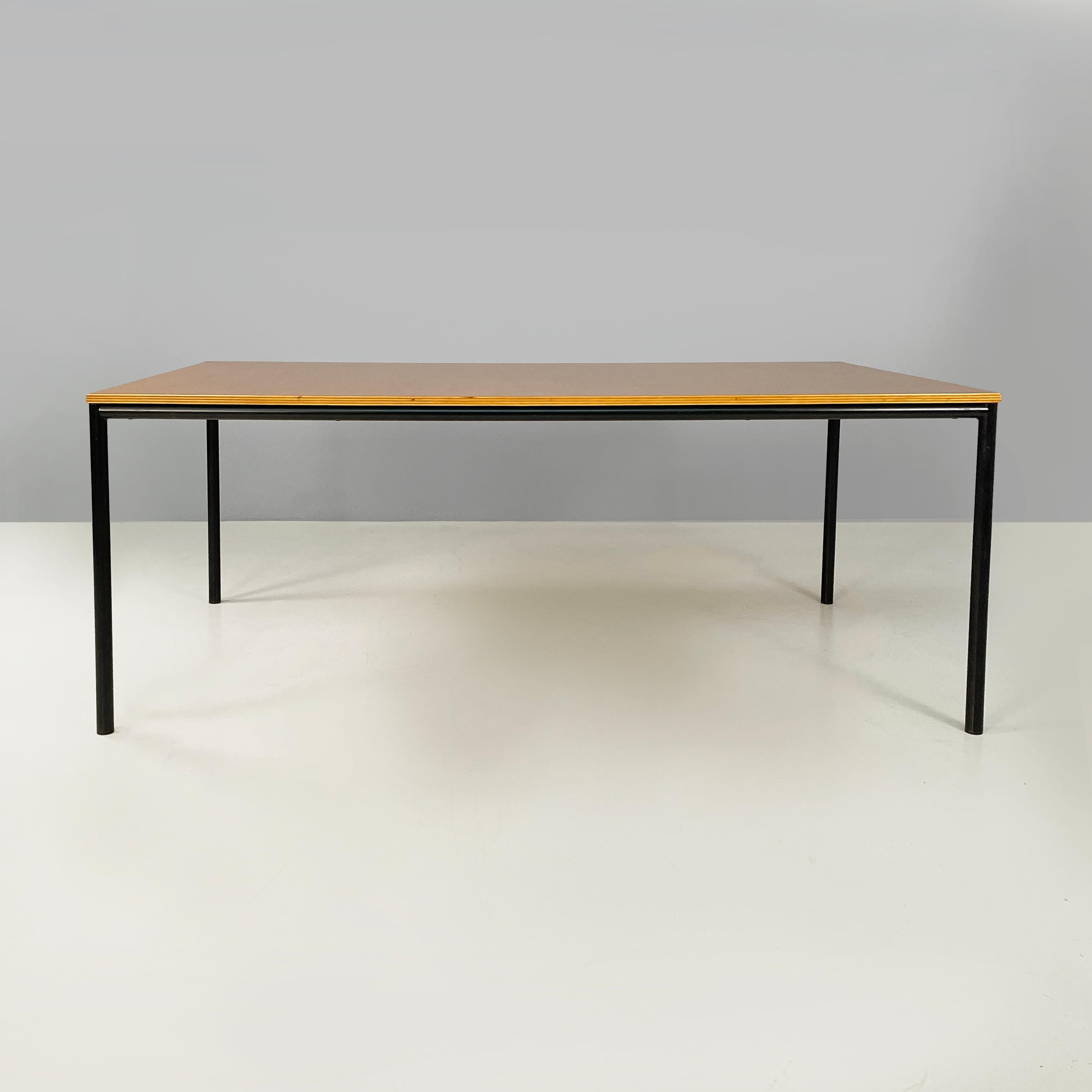 Modern Italian modern Dining table or desk in wood and black metal, 1980s For Sale