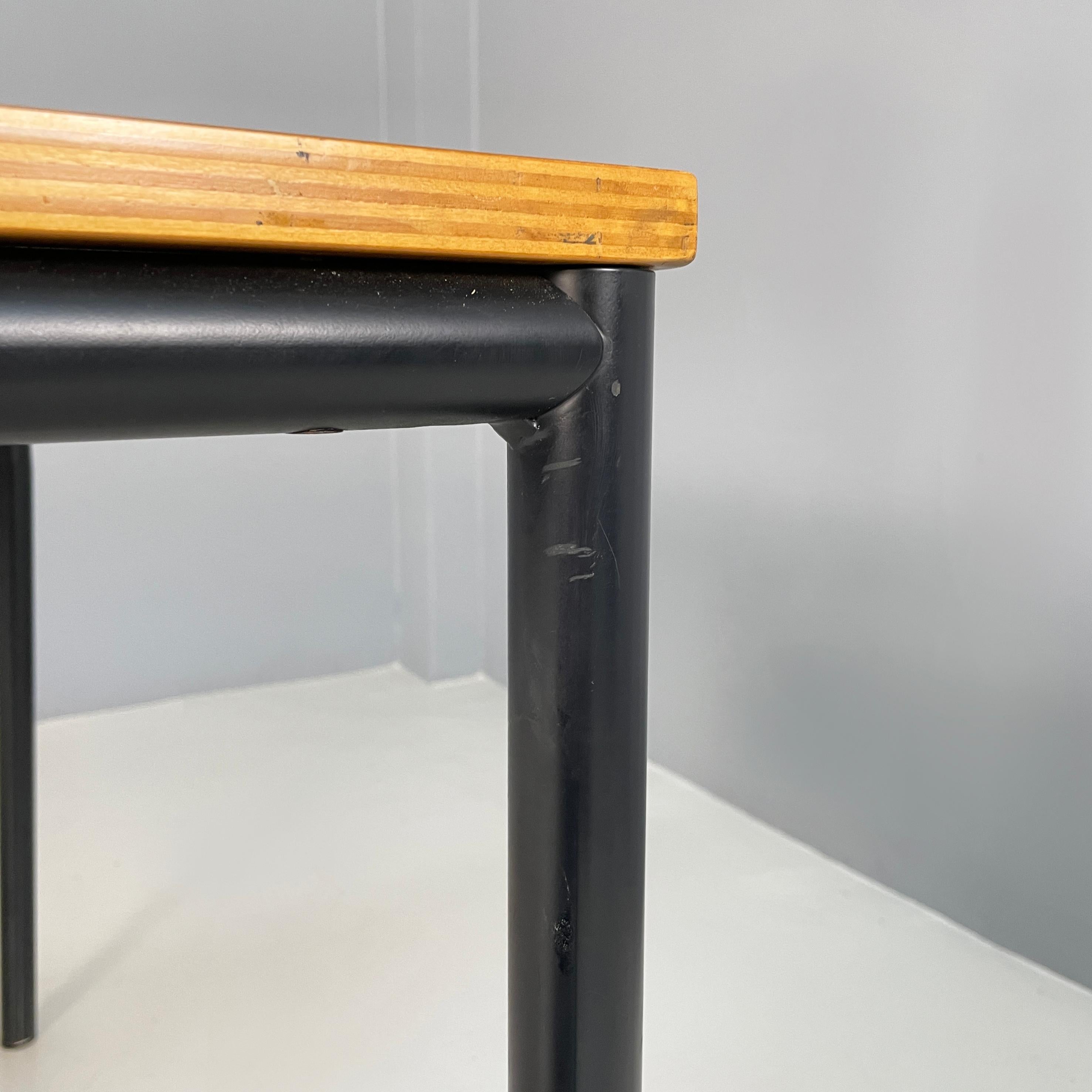 Metal Italian modern Dining table or desk in wood and black metal, 1980s For Sale