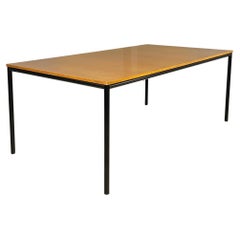 Retro Italian modern Dining table or desk in wood and black metal, 1980s