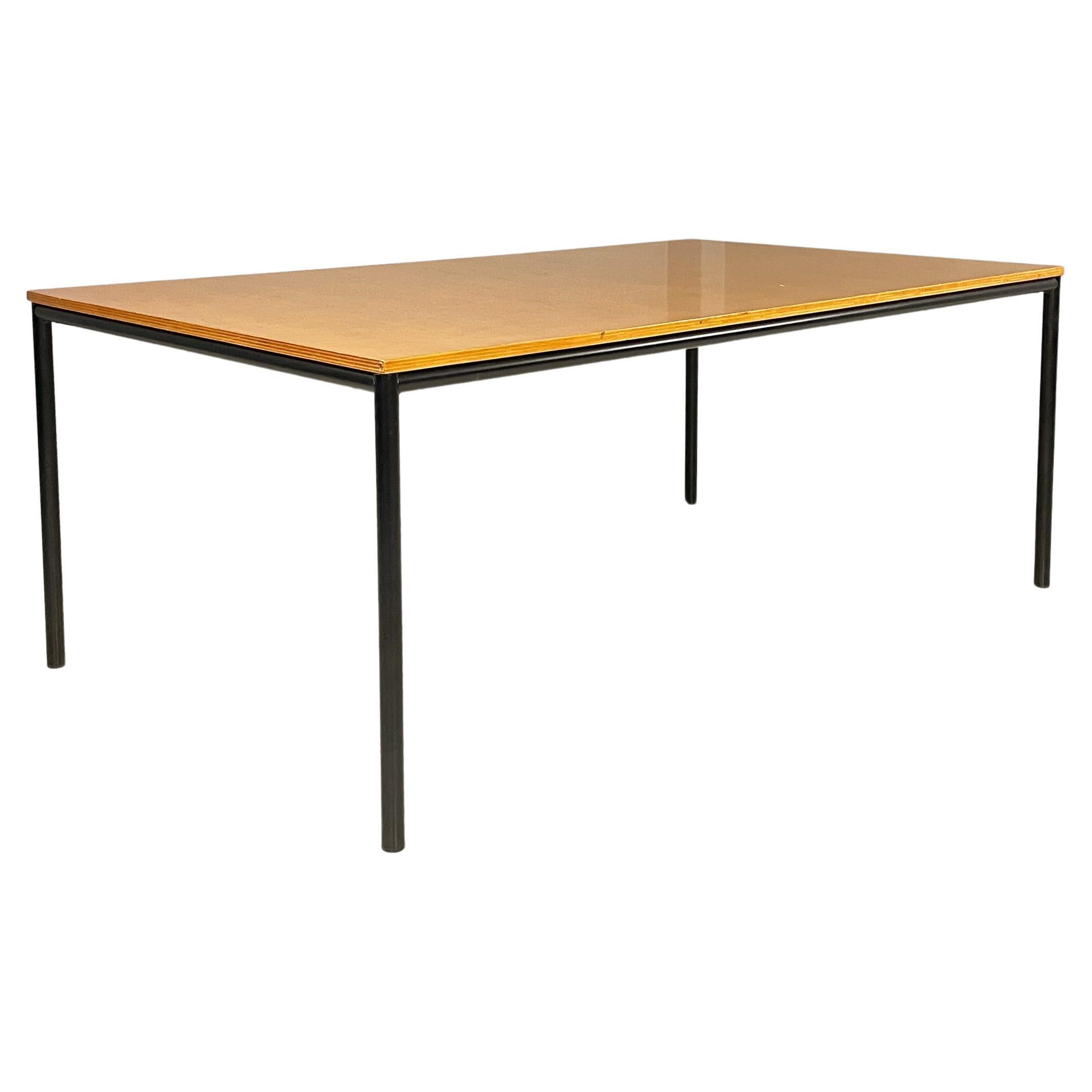 Italian modern Dining table or desk in wood and black metal, 1980s For Sale