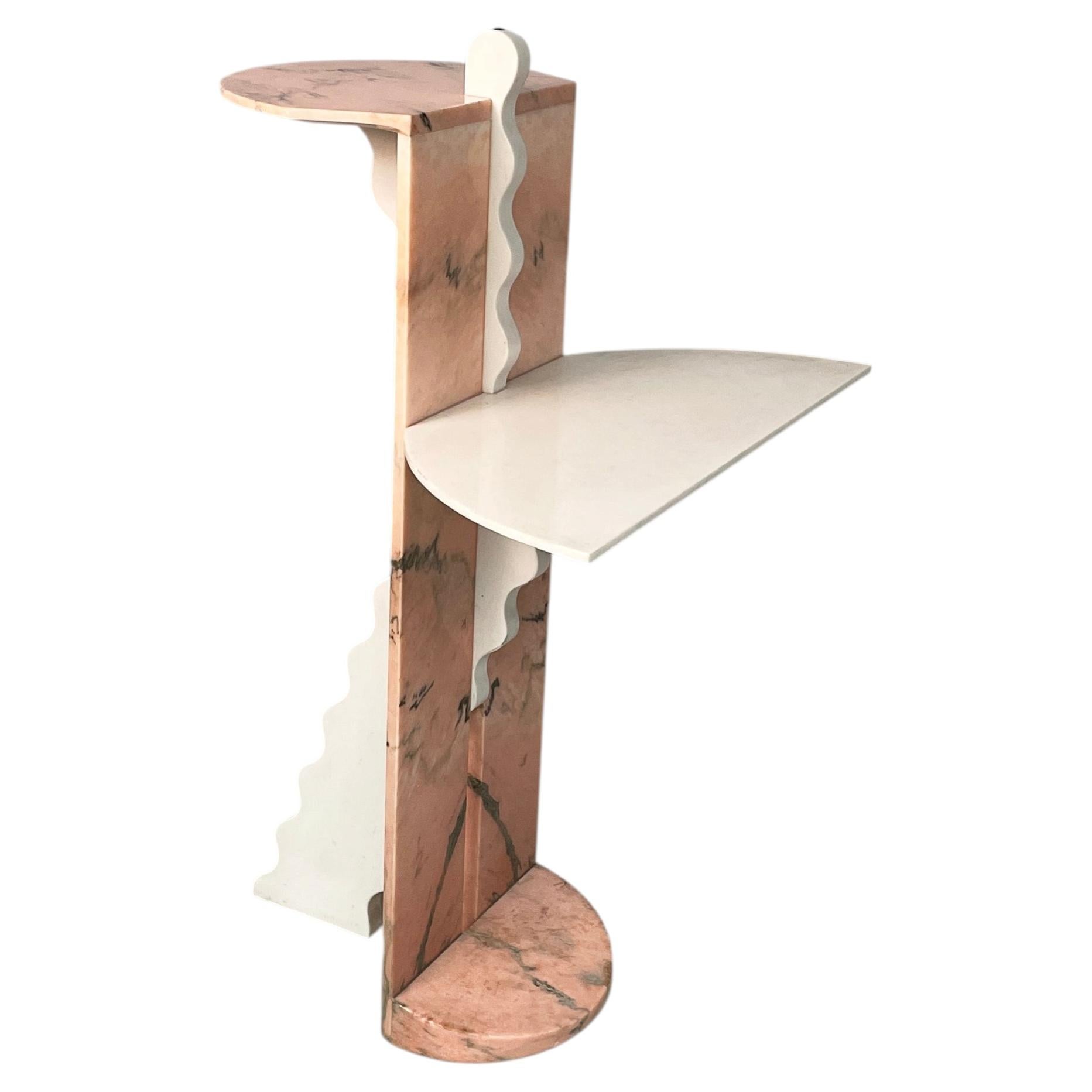 Italian modern display stand in white and pink marble, 1970s