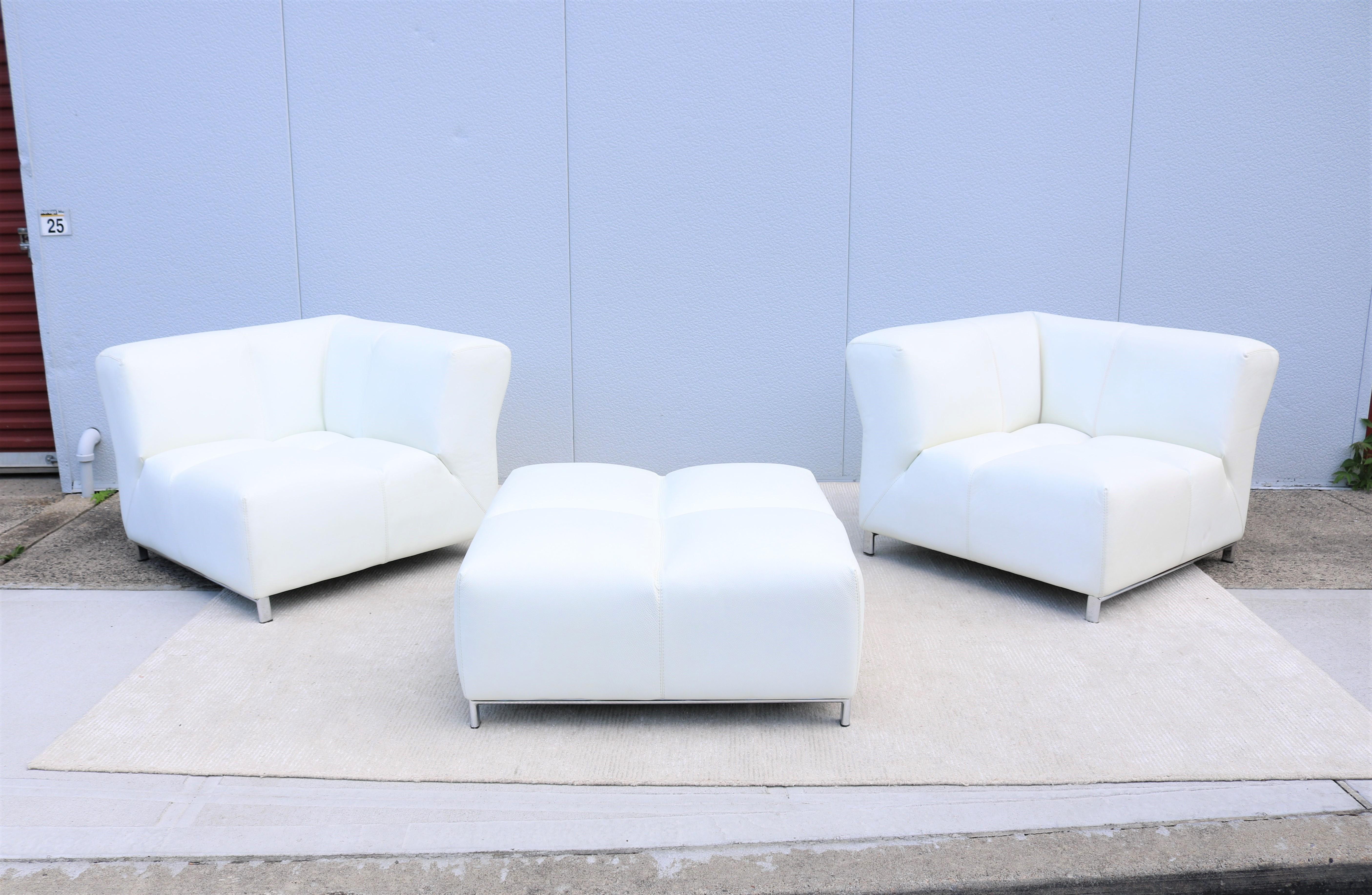 Italian Modern Domino Modular White Leather Sofa by Gamma Arredamenti For Sale 2