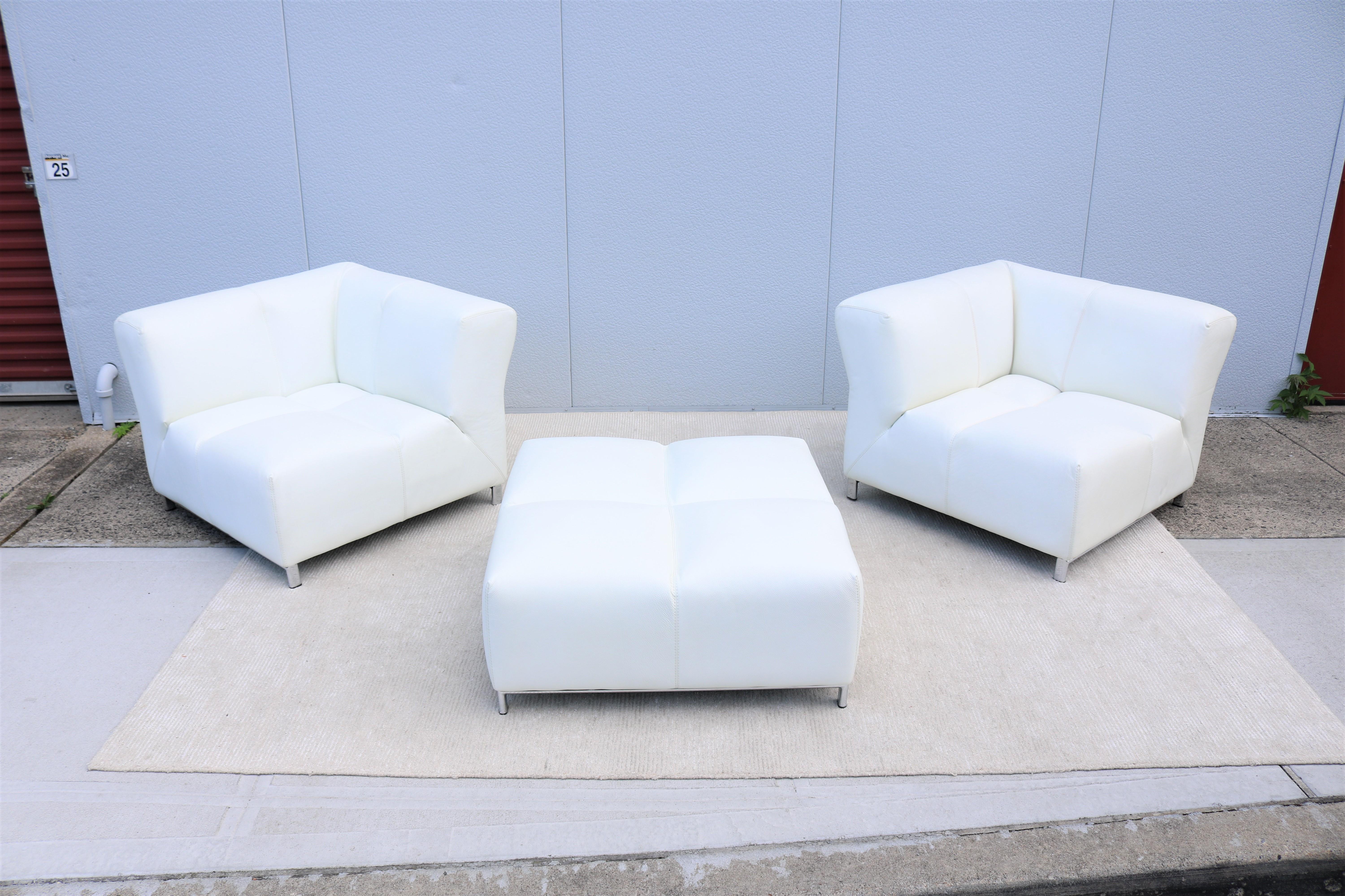 Italian Modern Domino Modular White Leather Sofa by Gamma Arredamenti For Sale 3