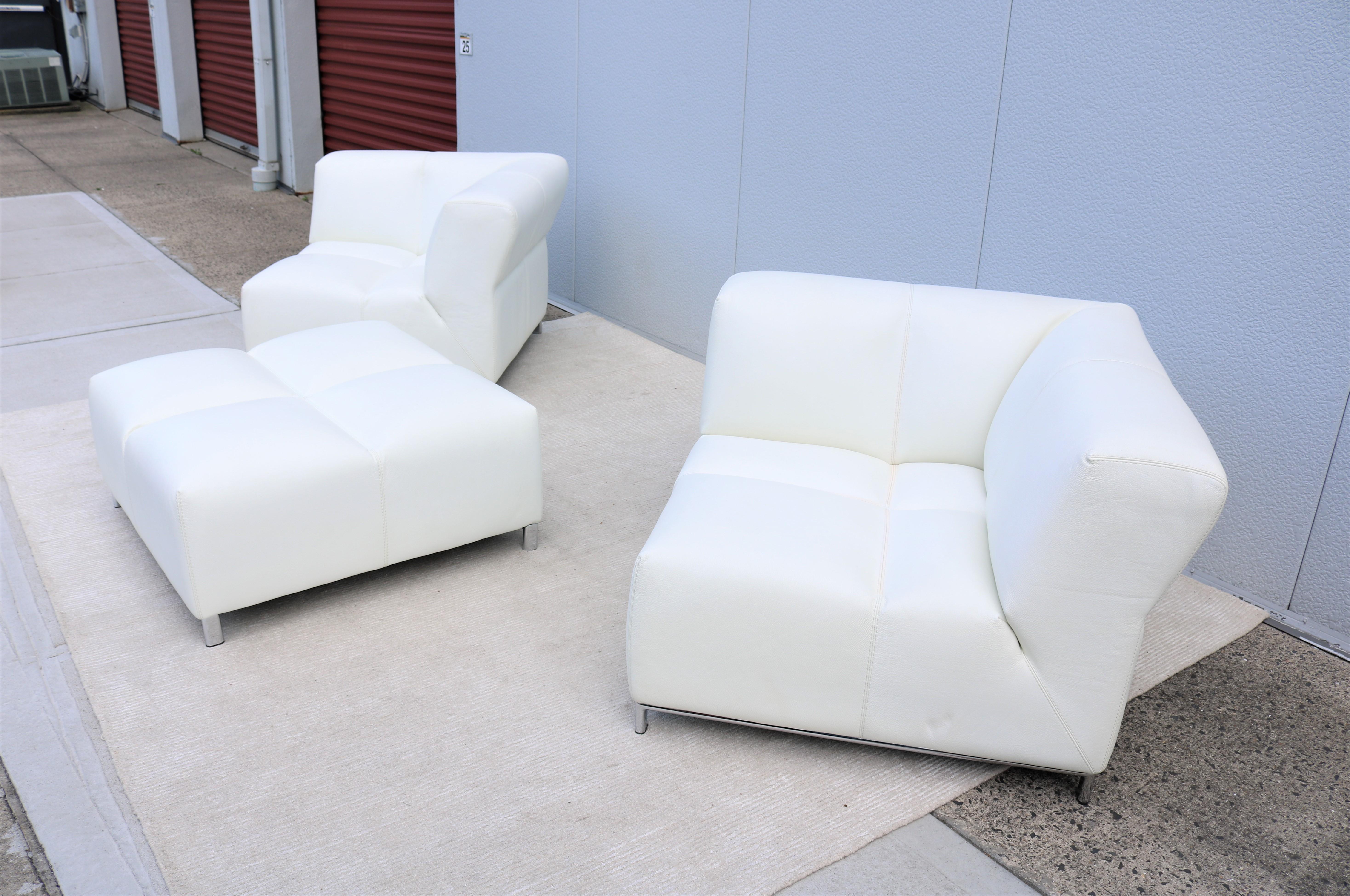 Italian Modern Domino Modular White Leather Sofa by Gamma Arredamenti For Sale 4