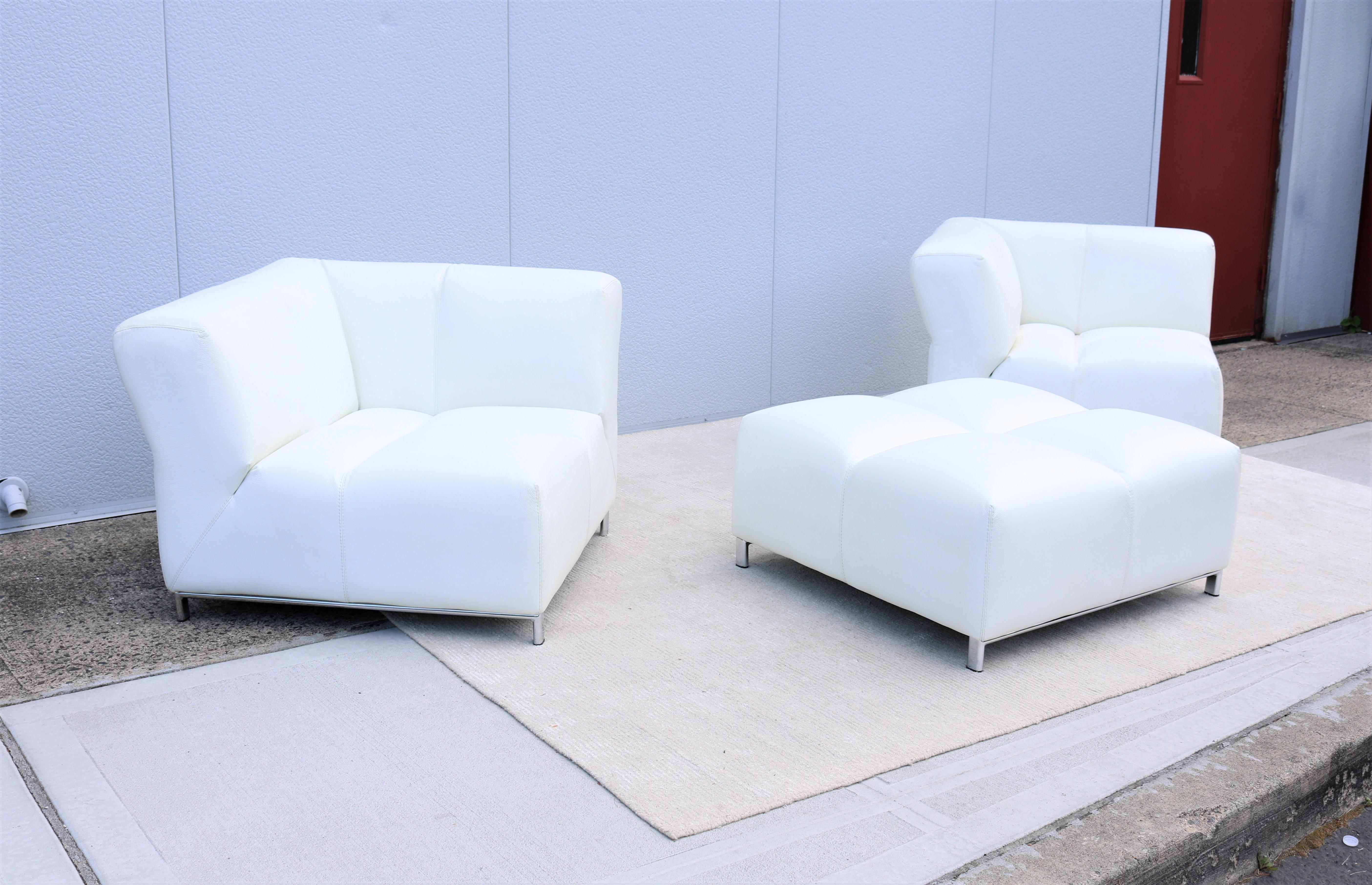 Italian Modern Domino Modular White Leather Sofa by Gamma Arredamenti For Sale 5