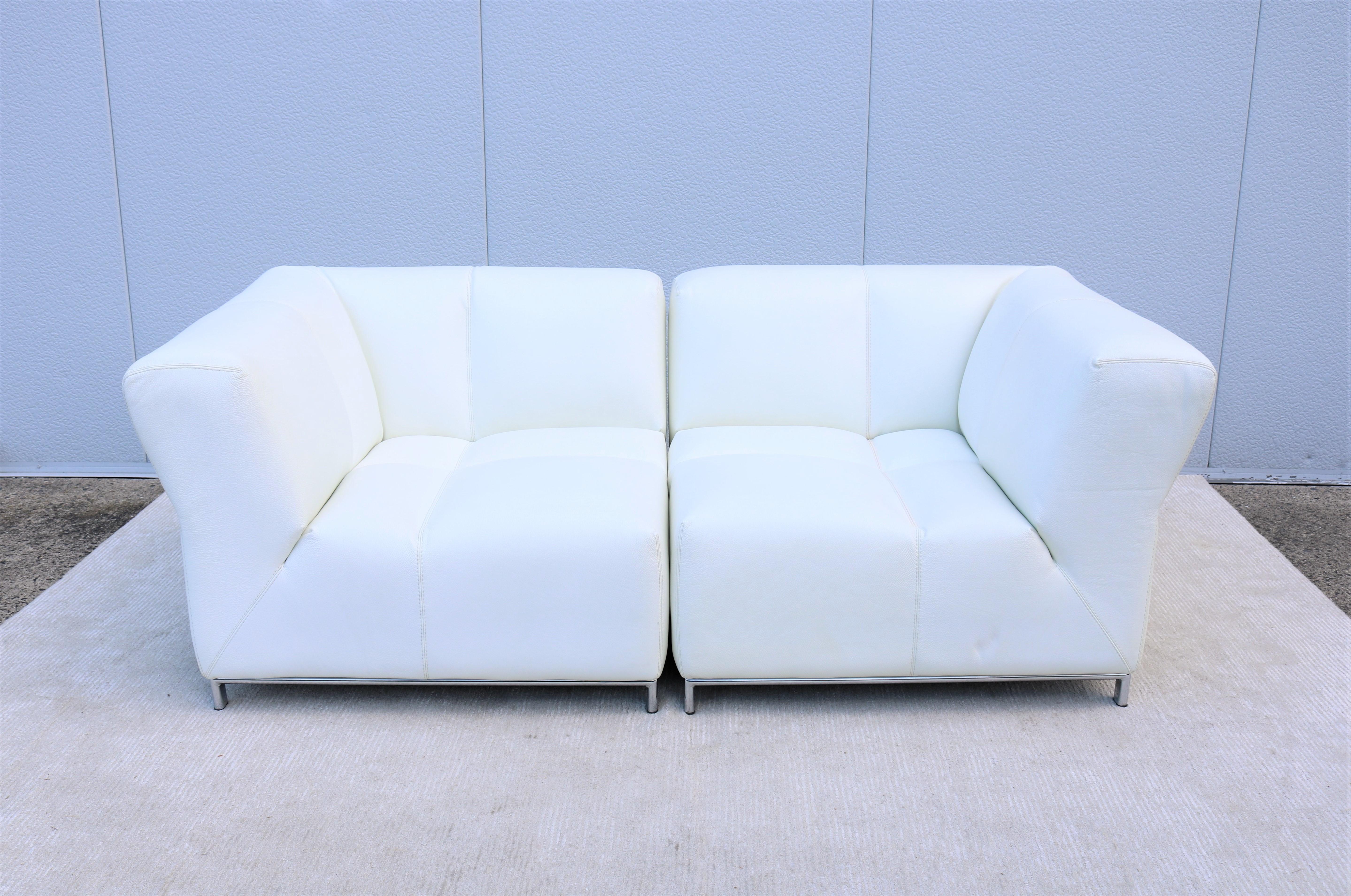 Italian Modern Domino Modular White Leather Sofa by Gamma Arredamenti For Sale 7
