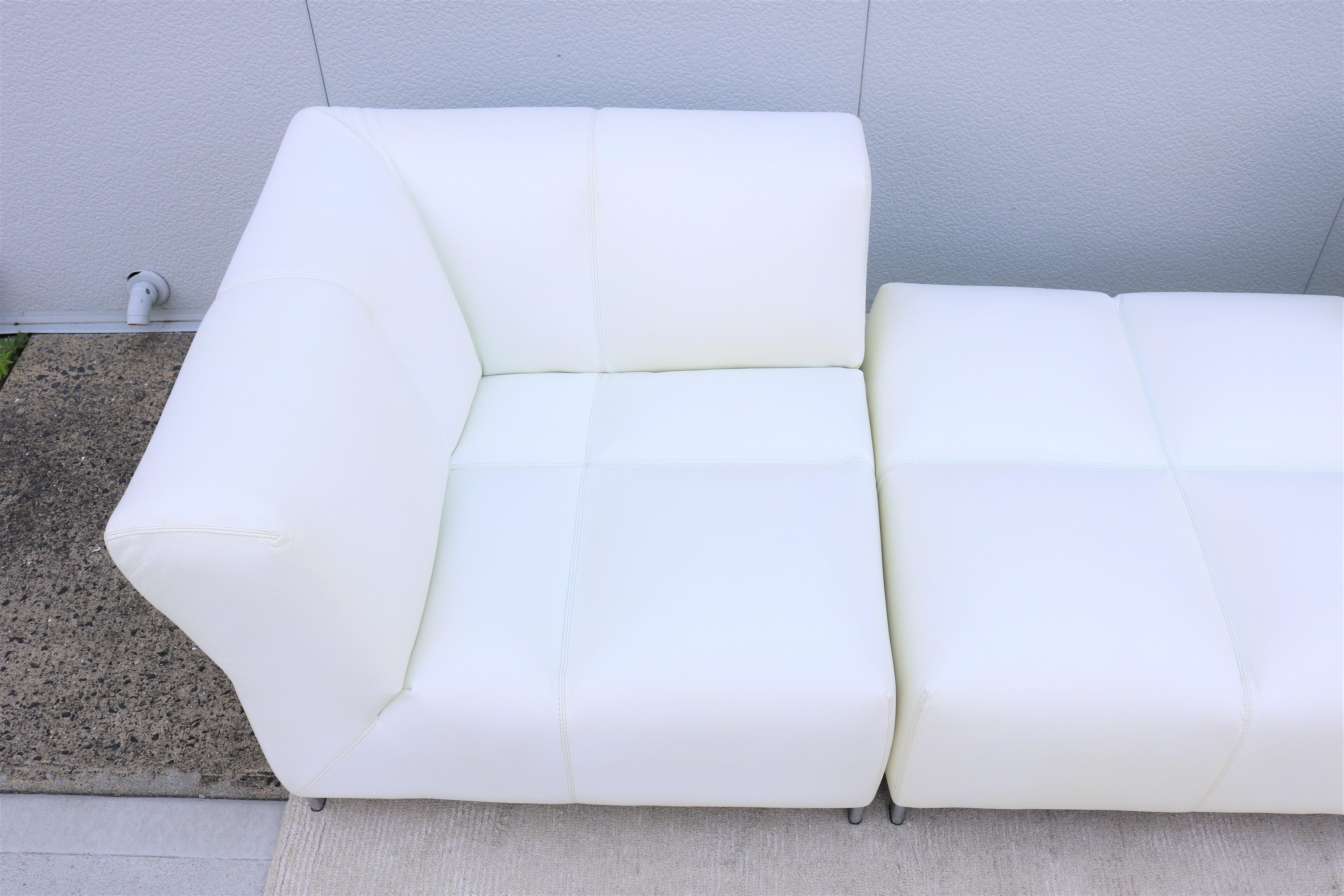 Italian Modern Domino Modular White Leather Sofa by Gamma Arredamenti For Sale 8