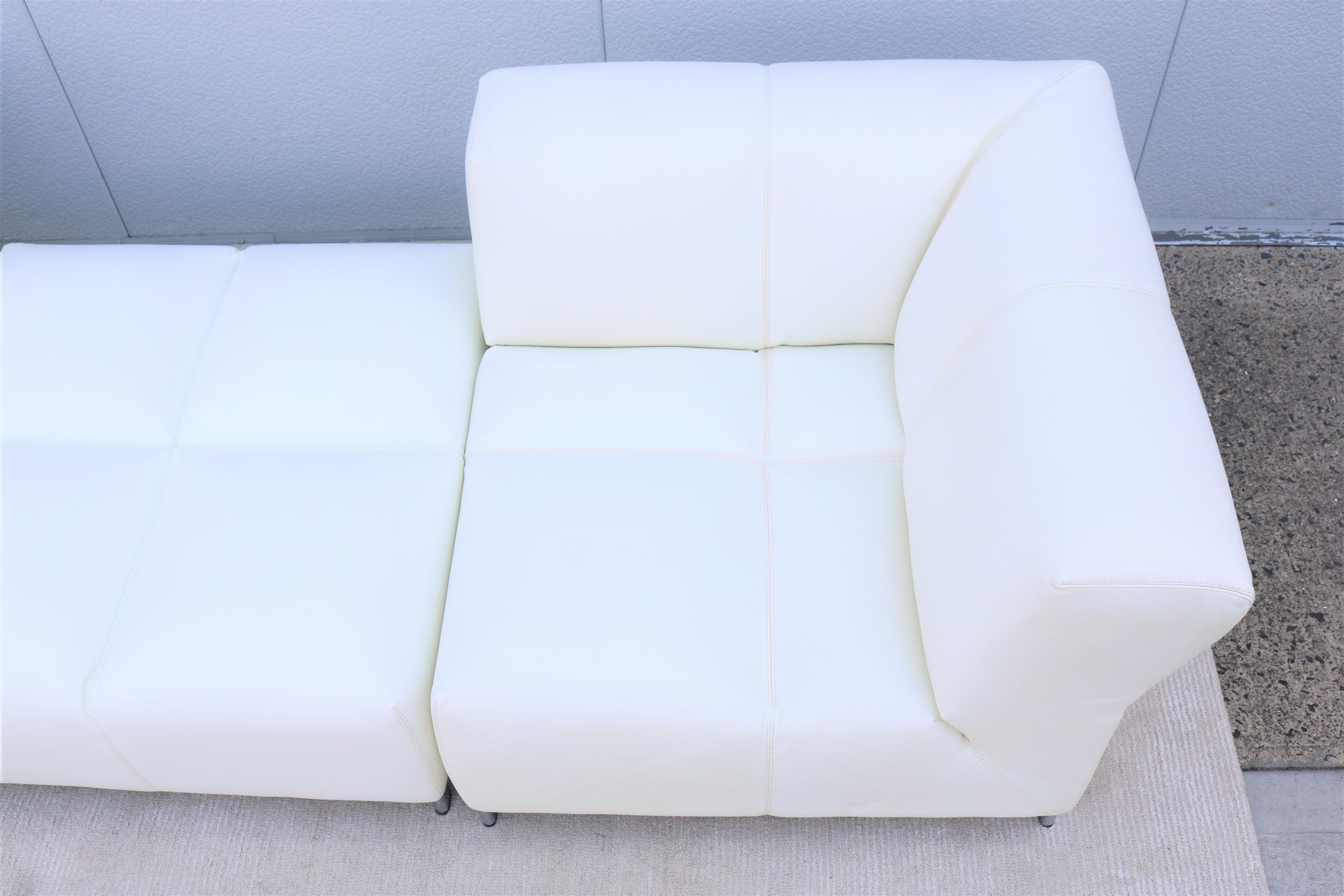 Italian Modern Domino Modular White Leather Sofa by Gamma Arredamenti For Sale 9