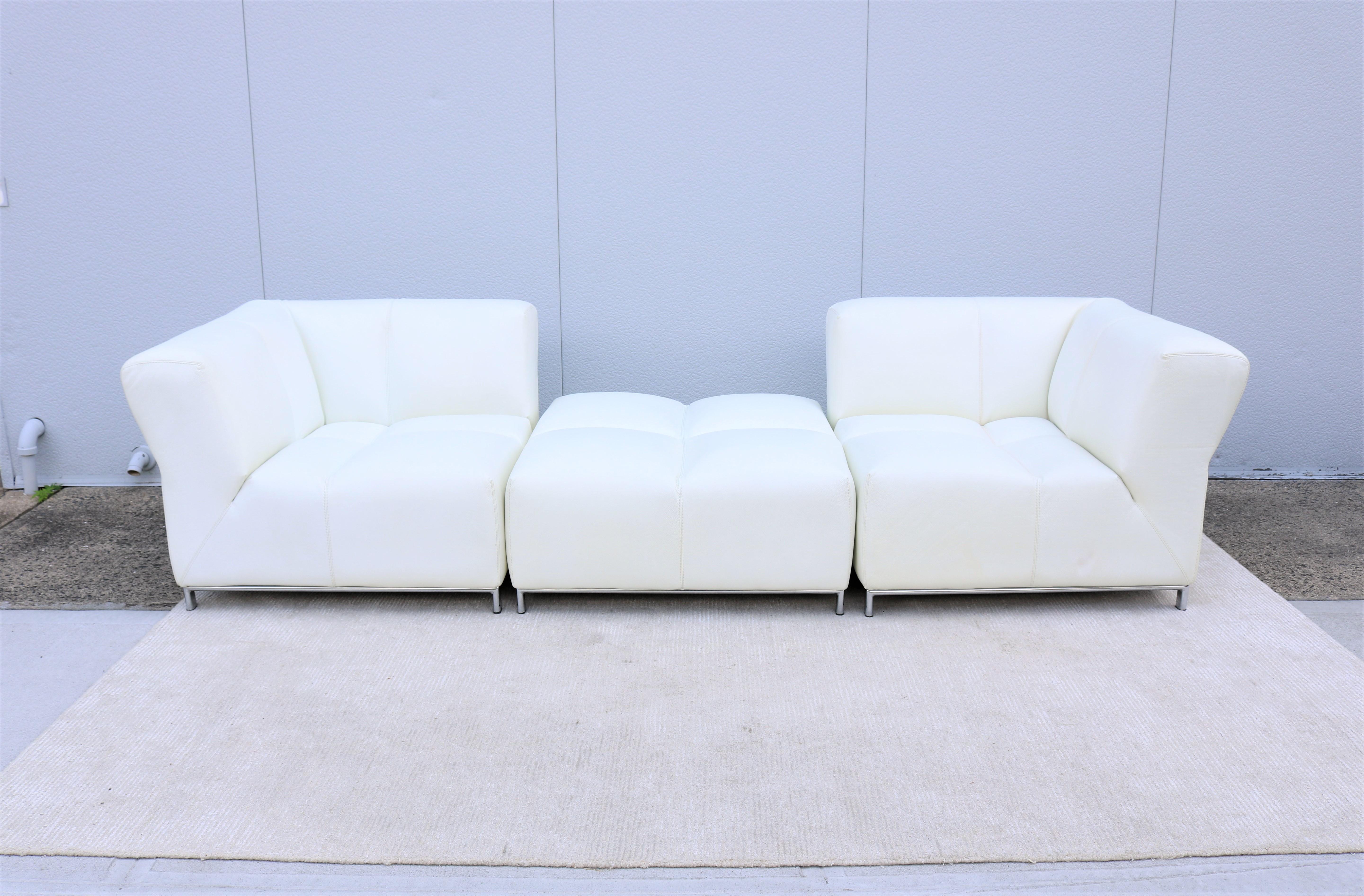 Modulares italienisches Domino-Sofa aus weißem Leder von Gamma Arredamenti (Moderne) im Angebot